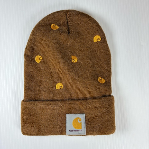 Carhartt Accessories - Carhartt Unisex Beanie in Brown with Gold Logo Accents OS